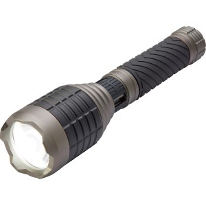 Schwarze LED-Stabtaschenlampe Z83 mit 3.500 Lumen und Aluminiumgehäuse.
