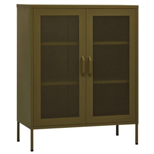 Olivgrüner vidaXL Lagerschrank aus Stahl mit Gittertüren, 80x35x101,5 cm. Büroschrank Modell 4.