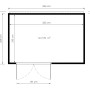 Grundriss Bertilo Gartenhaus HPL 2 Italian Walnut, 345x229 cm, mit Maßangaben.