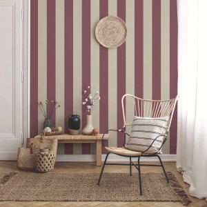 Sanders & Sanders Tapete Streifen Dunkelrot und Beige 53 cm x 10.05 m