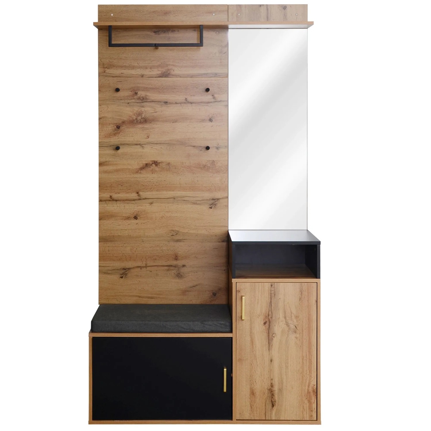 okwish GarderobenSet mit Kleiderhaken Spiegel Schuhschrank Sitzbank 104x38.5x190cm Schwarz