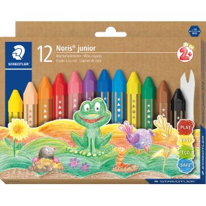 Staedtler Noris junior Wachsmalkreiden, 12 Stifte im Etui, leuchtende Farben für Kinder.