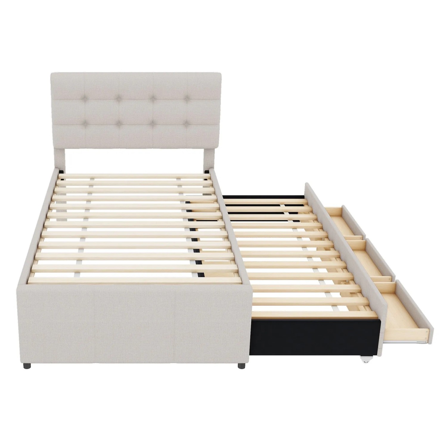 okwish Polsterbett 90x200cm mit Schubladen Schlafzimmer Beige ohne Matratze