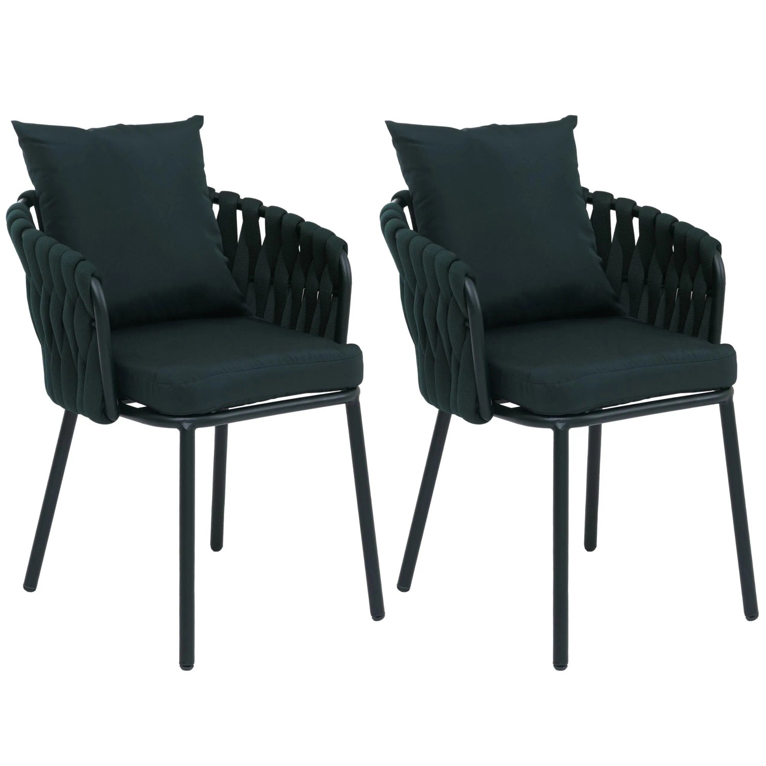 MCW 2er-Set Aluminium-Esszimmerstuhl P89 Seilgeflecht Rope Grün