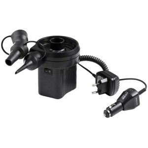 Elektro-Kompressorpumpe mit Adaptern und Akku für 230V/12V, ideal zum Aufpumpen.