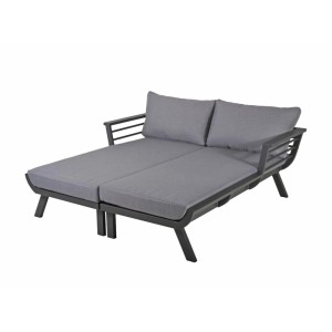 DELUKE Doppel-Sonnenliege MARA Grau Aluminium Doppelliege Gartenliege Relaxliege Wetterfest