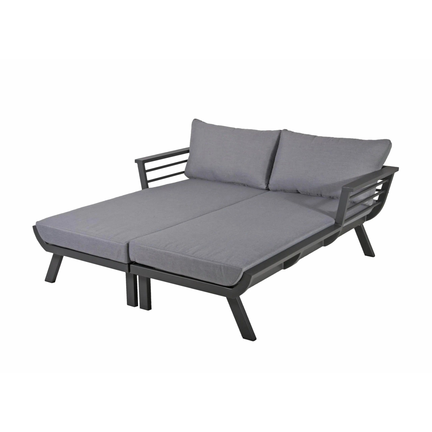 DELUKE Doppel-Sonnenliege MARA Grau Aluminium Doppelliege Gartenliege Relaxliege Wetterfest