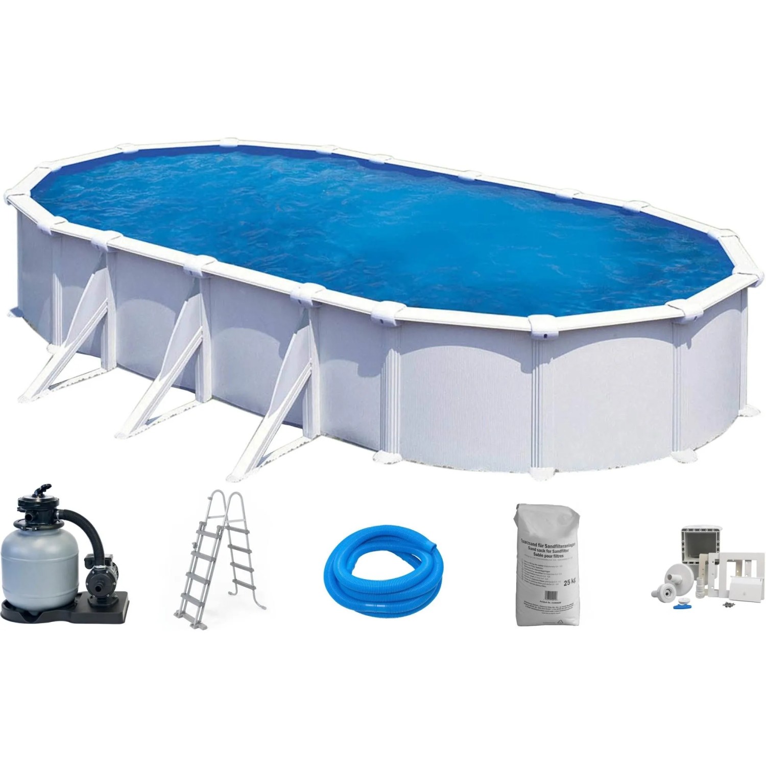 GRE Stahlwandpool Set 6 teilig Hoch Oval Classic 730x360x120 cm Stahl 0,45mm Weiß Folie 0,3mm Blau GRE Stahlwandpool Set 6 teilig Hoch Oval Classic 730x360x120 cm Stahl 0,45mm Weiß Folie 0,3mm Blau
