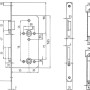 Technische Zeichnung WC-Schloss gefälzt DIN rechts Edelstahl mit Maßen.
