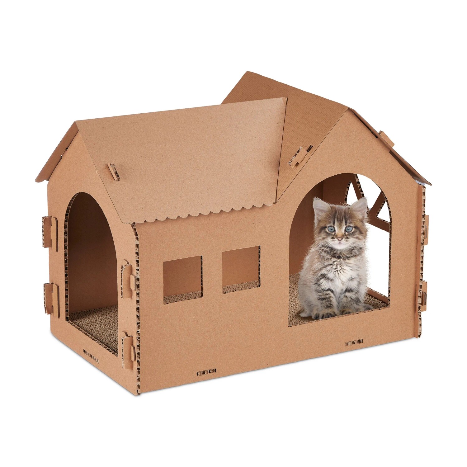 Relaxdays Katzenhaus Pappe Braun Mit Kratzbrett 36 cm x 49 cm x 29 cm 590 g