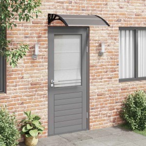Schwarzes vidaXL Türvordach 100x75 cm aus Polycarbonat über einer grauen Haustür.