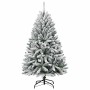 Künstlicher, grün-weißer Weihnachtsbaum (150 cm) mit Schnee und LED-Lichtern.