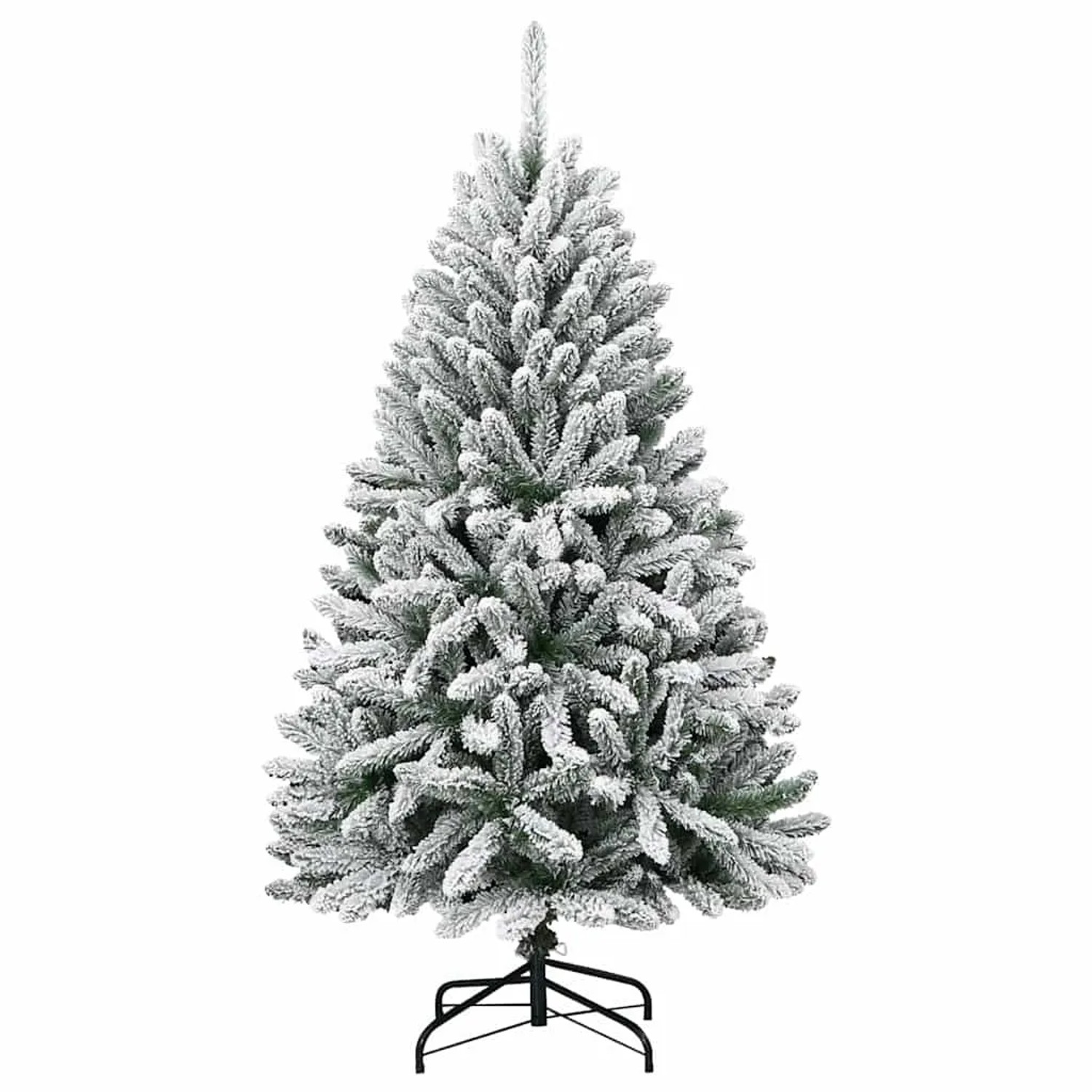 Künstlicher, grün-weißer Weihnachtsbaum (150 cm) mit Schnee und LED-Lichtern.