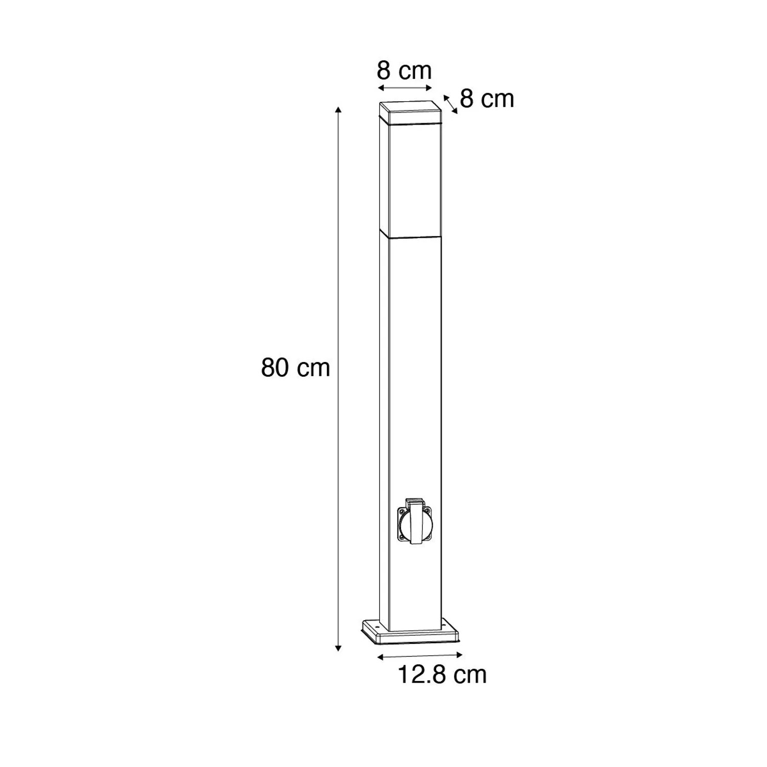 Dunkelgraue QAZQA Außenleuchte Malios, 80 cm hoch, mit E27 Fassung und Steckdose, ideal für den Garten.