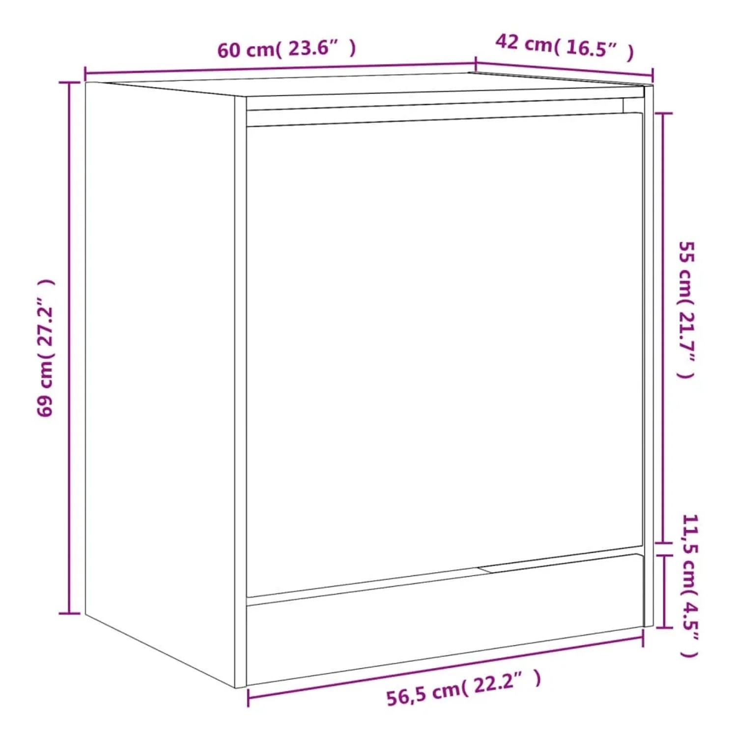 Schwarzer vidaXL Schuhschrank (60x42x69 cm) aus Holzwerkstoff mit einer Klappe und drei Fächern.