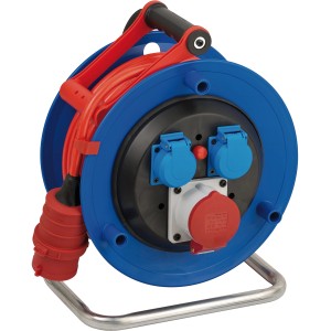 Brennenstuhl Kabeltrommel Garant CEE 1 IP44, 25m, blau, mit 2 Schuko- und 1 CEE-Steckdose.