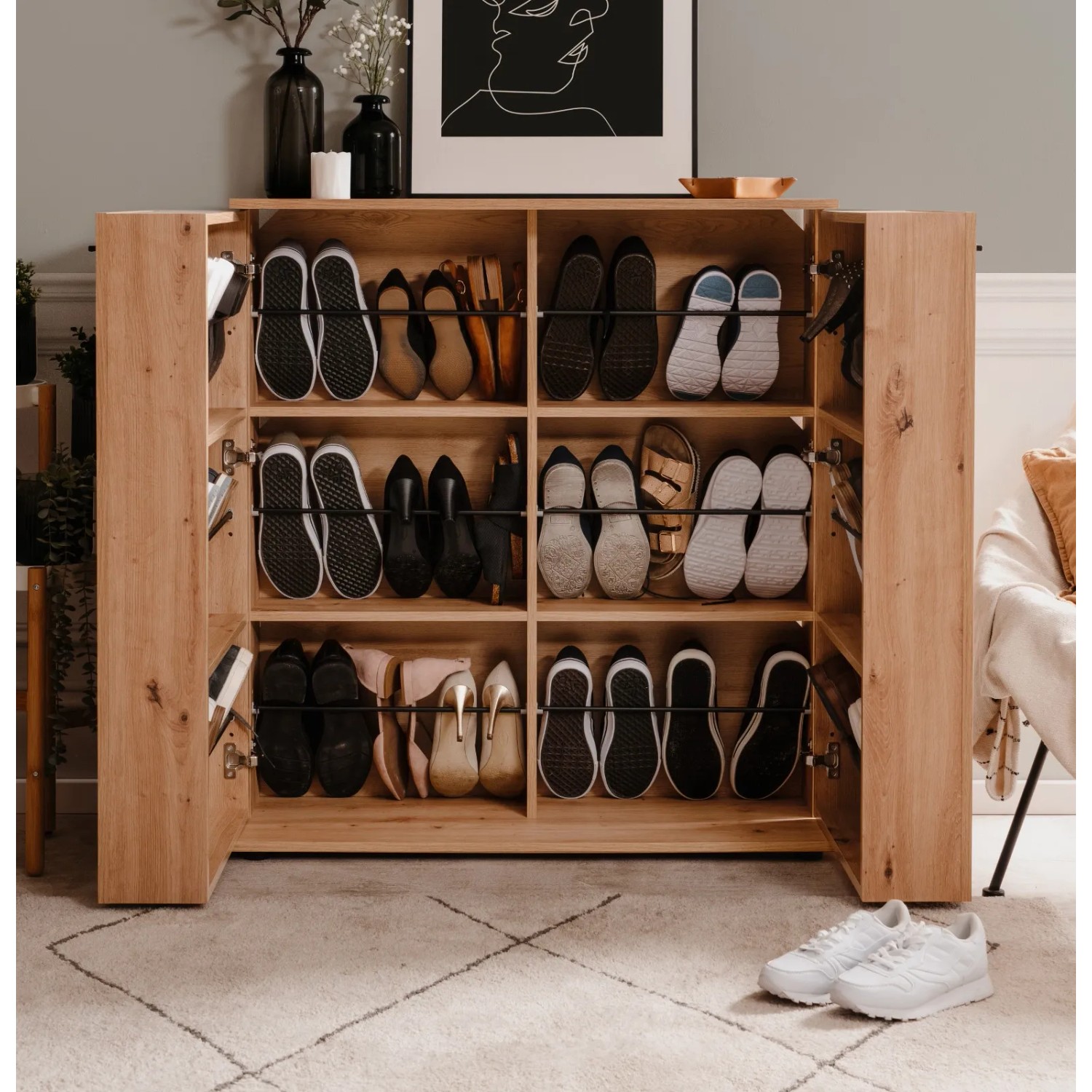 Furn.Design Schuhschrank Eiche Artisan 100 x 110 cm 2-türig 12 Fächer Logu_4