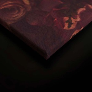 Leinwandbild mit Rosen und Hortensien in Rosa und Orange. Nostalgisches Wandbild für Wohn- und Esszimmer.