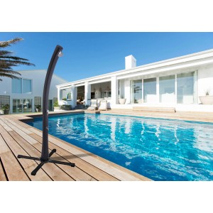 Verstellbarer, schwarzer Standfuß für Gartenduschen, 10x80x80 cm, für flexible Platzierung.