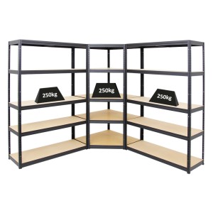 PROREGAL Mega Deal: Eckregal & 2 Schwerlastregale Big Elephant, Fachlast 250 kg, Schwarz.