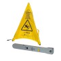 Gelbes, faltbares Warnschild "Achtung Rutschgefahr" mit Transportetui.
