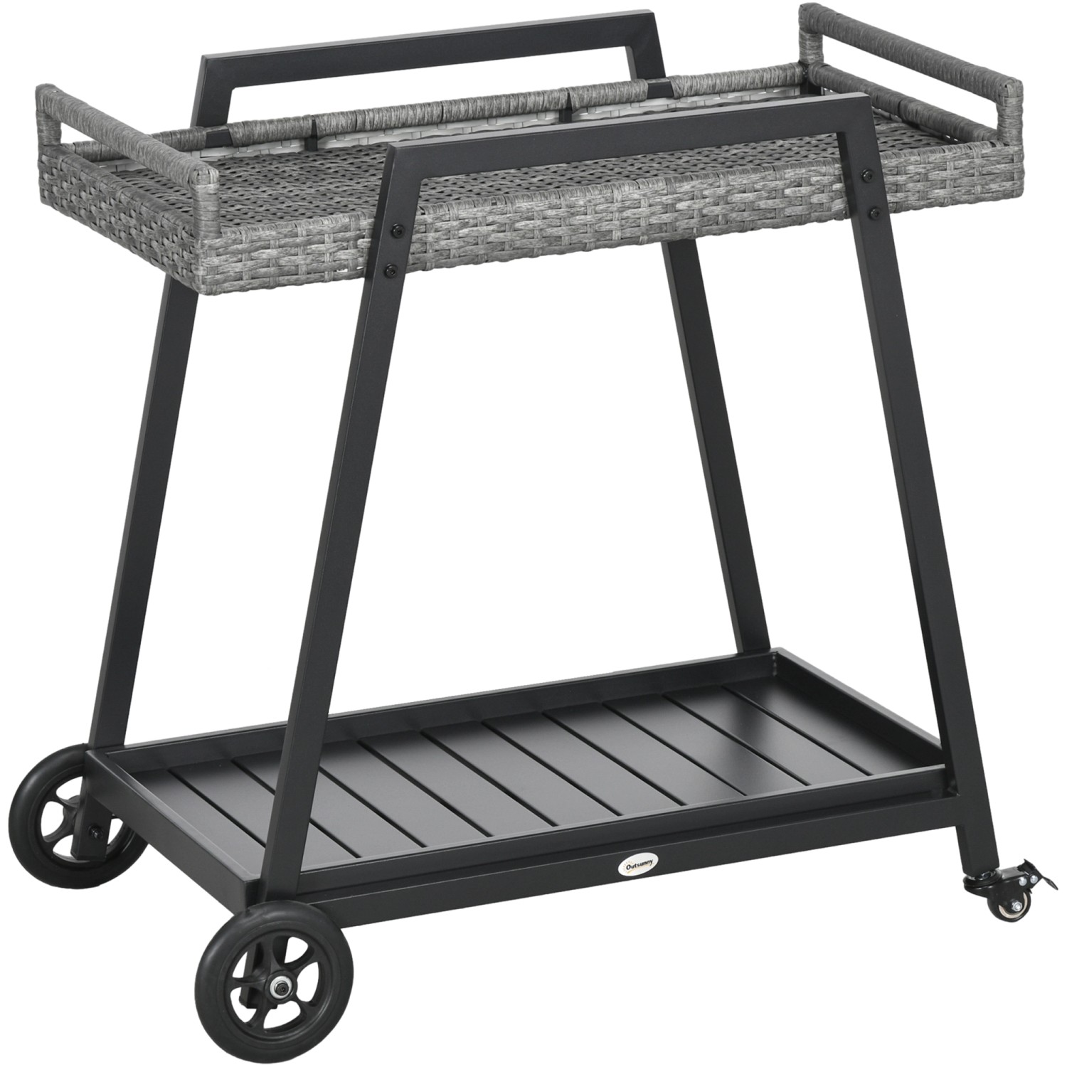 Outsunny Rattan Servierwagen Trolley mit Ablage günstig online kaufen