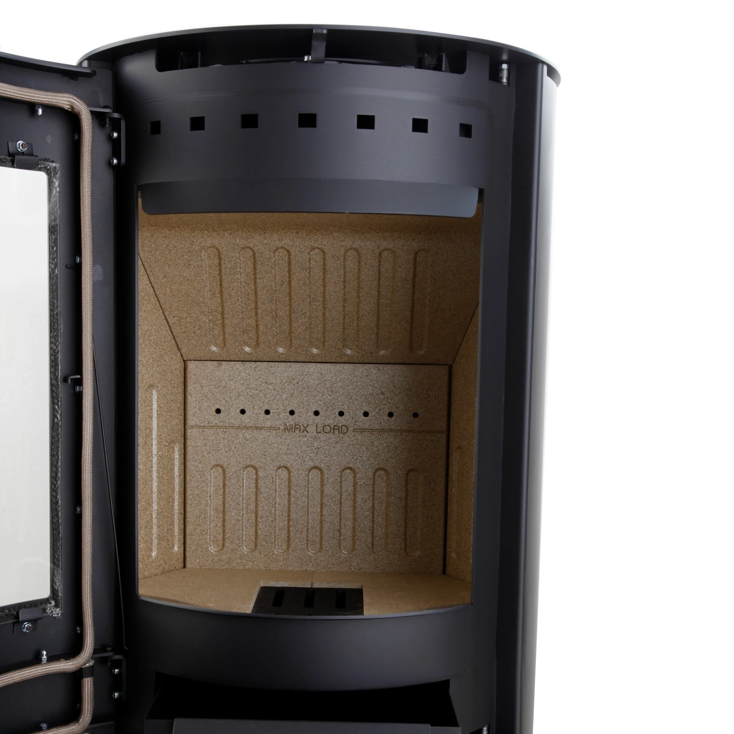 Offener Aduro Kaminofen 9, Stahl schwarz, 6 kW, Energieeffizienzklasse A+.
