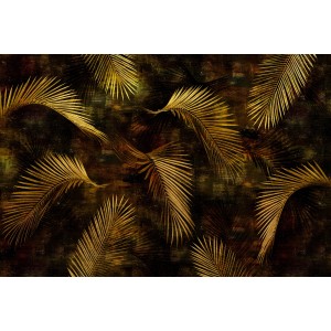 Erismann Fototapete Guido Maria Kretschmer Glossy Palms Gold, goldene Palmblätter auf dunklem Grund.