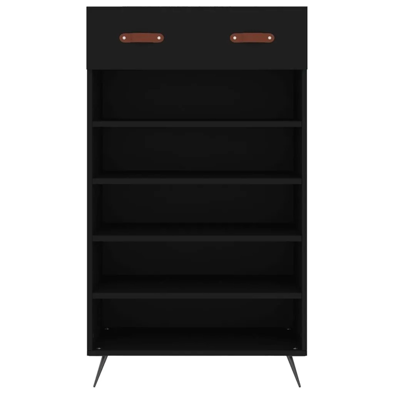 Schwarzer vidaXL Schuhschrank (60x35x105 cm) mit Schublade, Fächern und Füßen.
