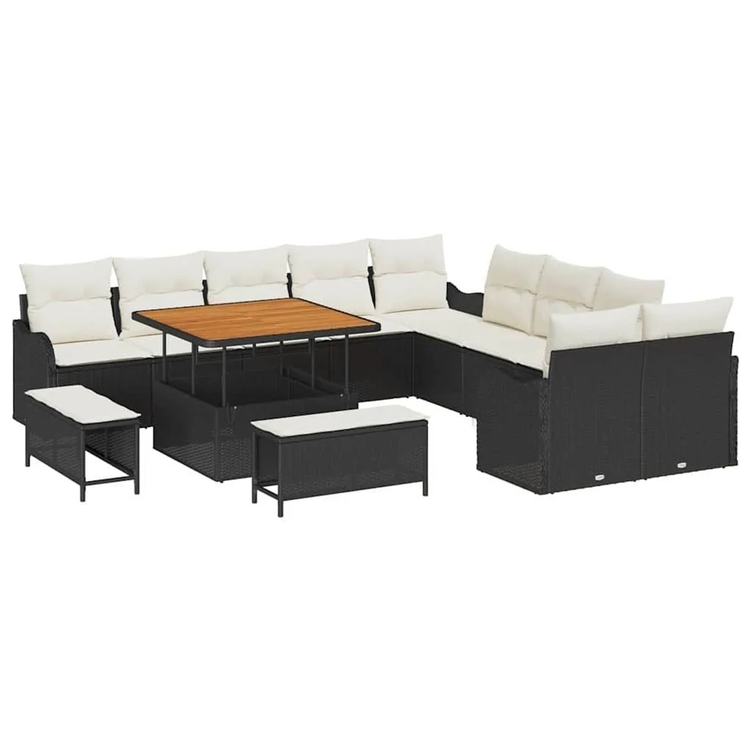 vidaXL Garten-Sofa-Set mit Kissen 13-Tlg Schwarz und Creme 3364265