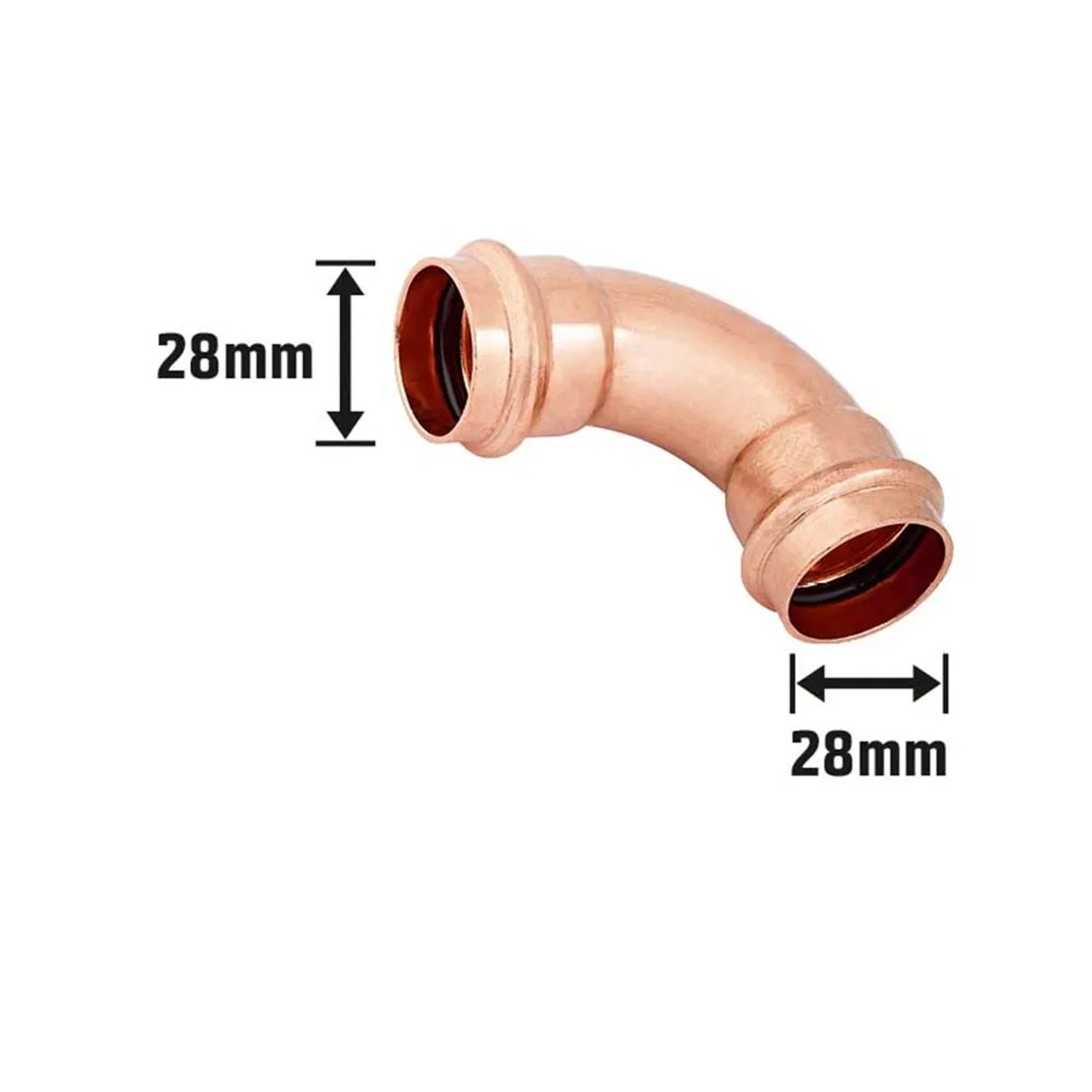 Kupfer Pressbogen, 90 Grad, Durchmesser 28 mm für Kupferrohrleitungen.
