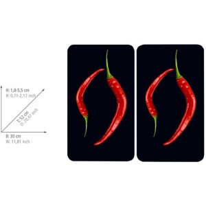 Wenko Herdabdeckplatten Peperoni, 2er-Set Universal für alle Herde, mit rotem Chili-Motiv.