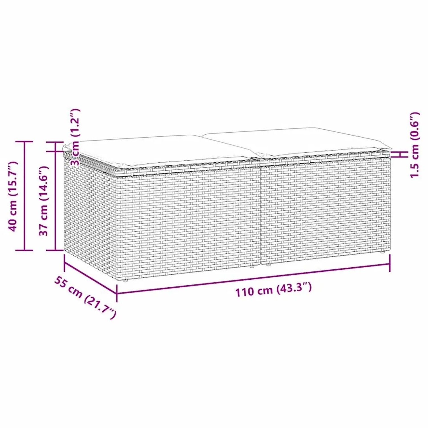 Braune 2-tlg. vidaXL Garten-Sofagarnitur aus Rattan mit Kissen und Akazienholz. Gartenmöbel für Terrasse und Balkon.
