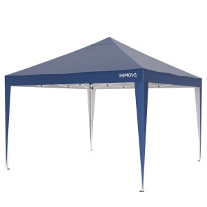 Blauer 24MOVE Pavillon 3x3m mit UV-Schutz 50+ und wasserfestem Dach.