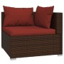 Braunes vidaXL Garten Lounge Set Ecksofa mit zimtroten Kissen aus Polyrattan.