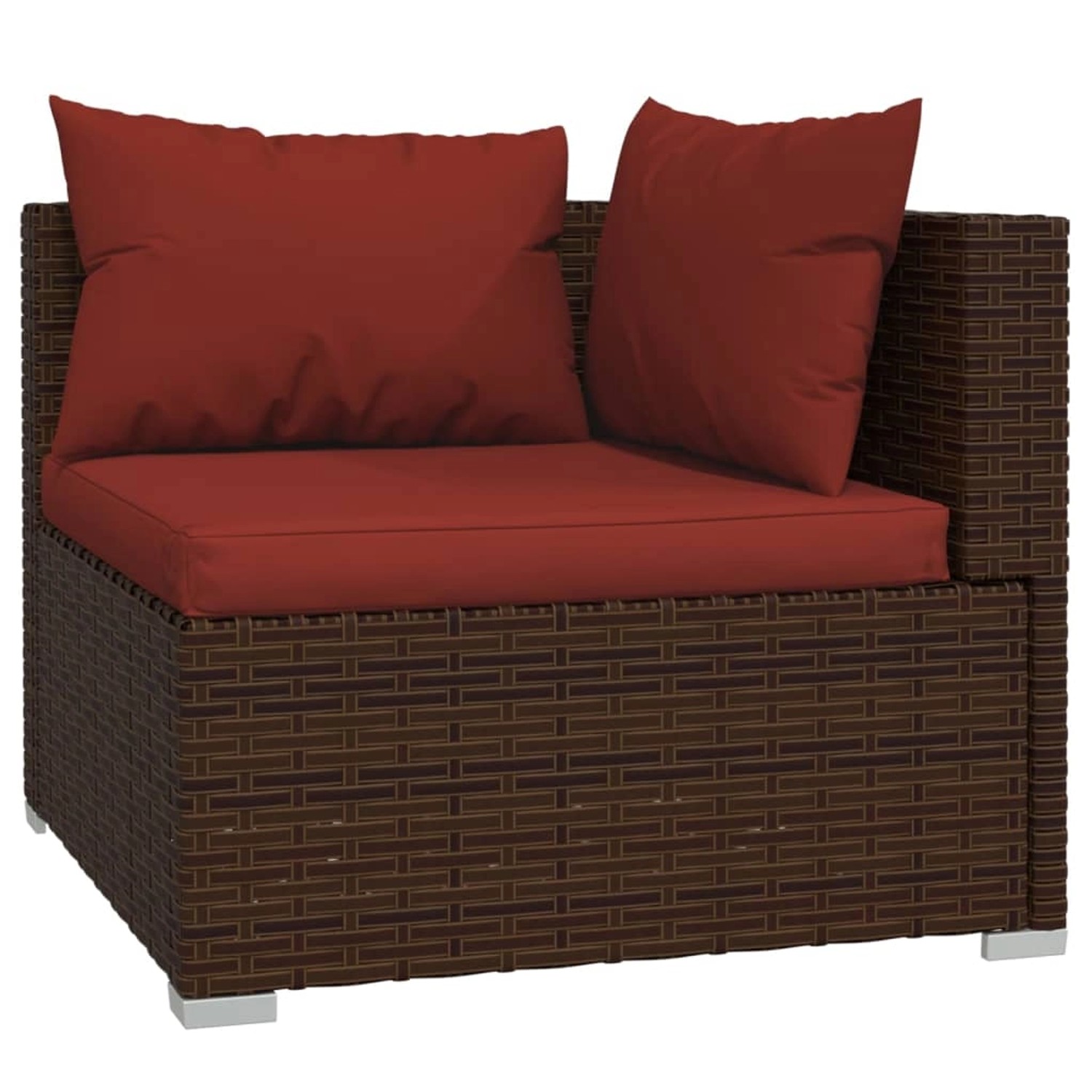 Braunes vidaXL Garten Lounge Set Ecksofa mit zimtroten Kissen aus Polyrattan.