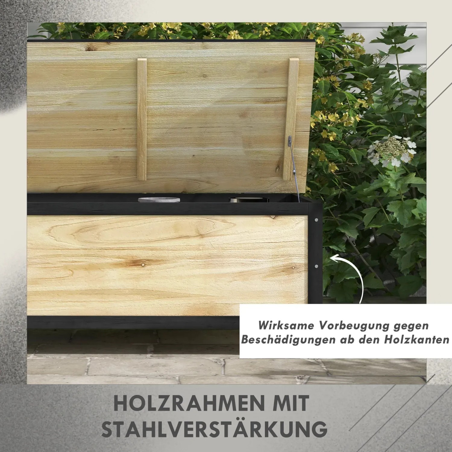 Outsunny Gartenbox 121L mit Rollen, wetterfeste Aufbewahrungskiste aus Holz und Stahl.