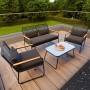 GARMIO Polyrattan Gartenmöbel Set mit Bank, Stühlen und Glastisch für 4 Personen.