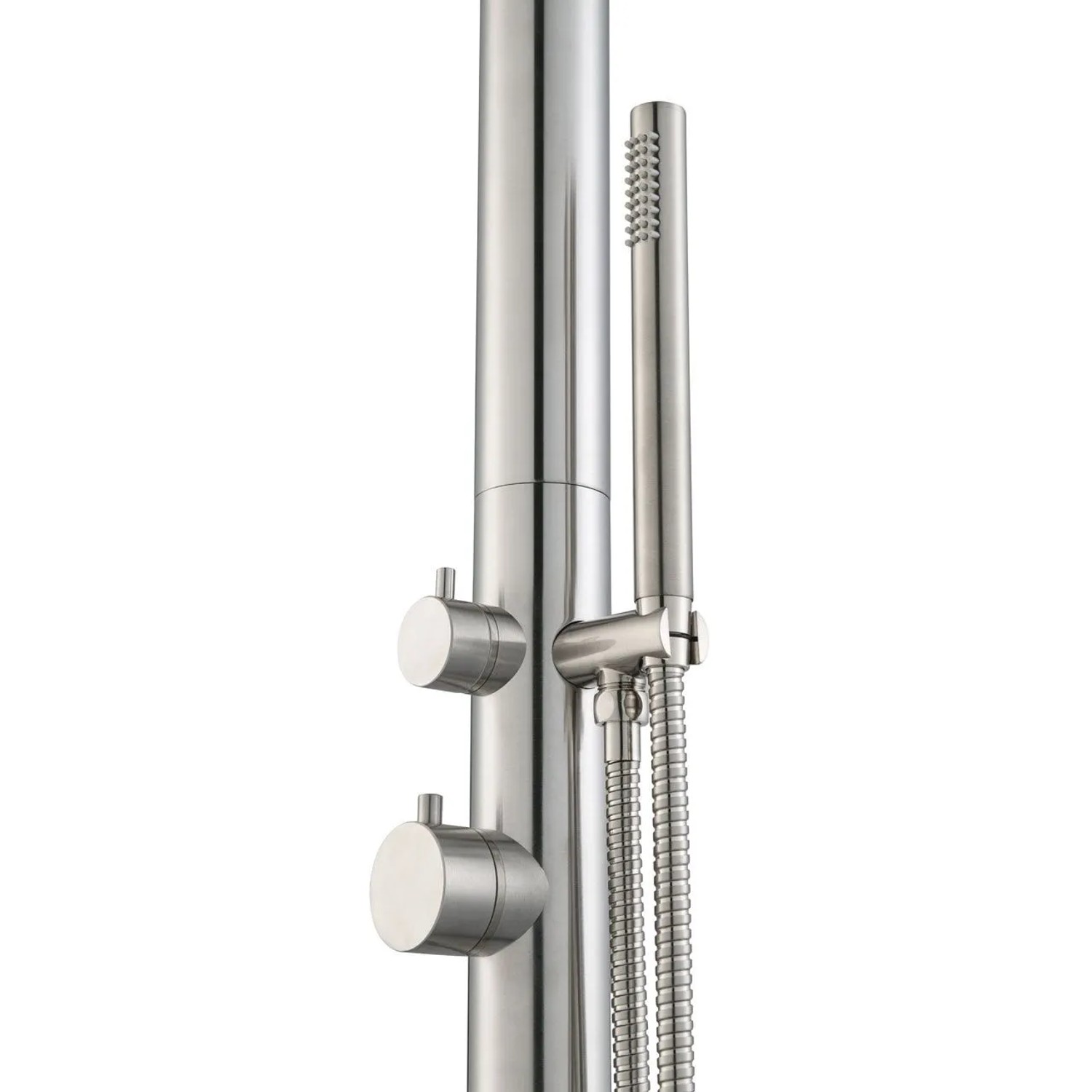 Euroshowers Gartendusche Pure Classic aus Edelstahl mit Handbrause, Detailansicht.