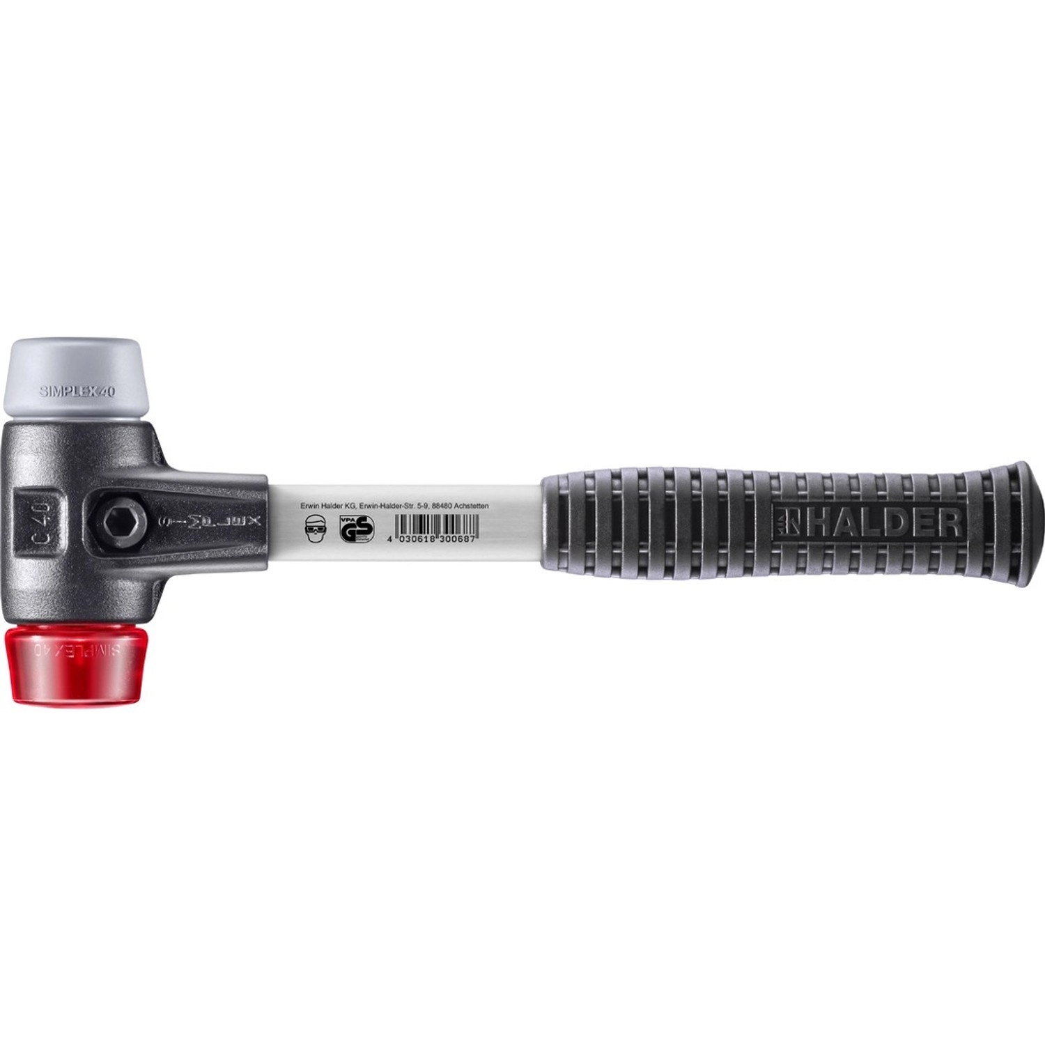 Halder Simplex Schonhammer Ø 40 mm TPE-mid Grau   Plastik Rot mit Verstärkt günstig online kaufen