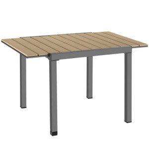 Ausziehbarer Tectake Aluminium Gartentisch Inca mit grauen Beinen und Lamellen in Holzoptik. Für 4-6 Personen.
