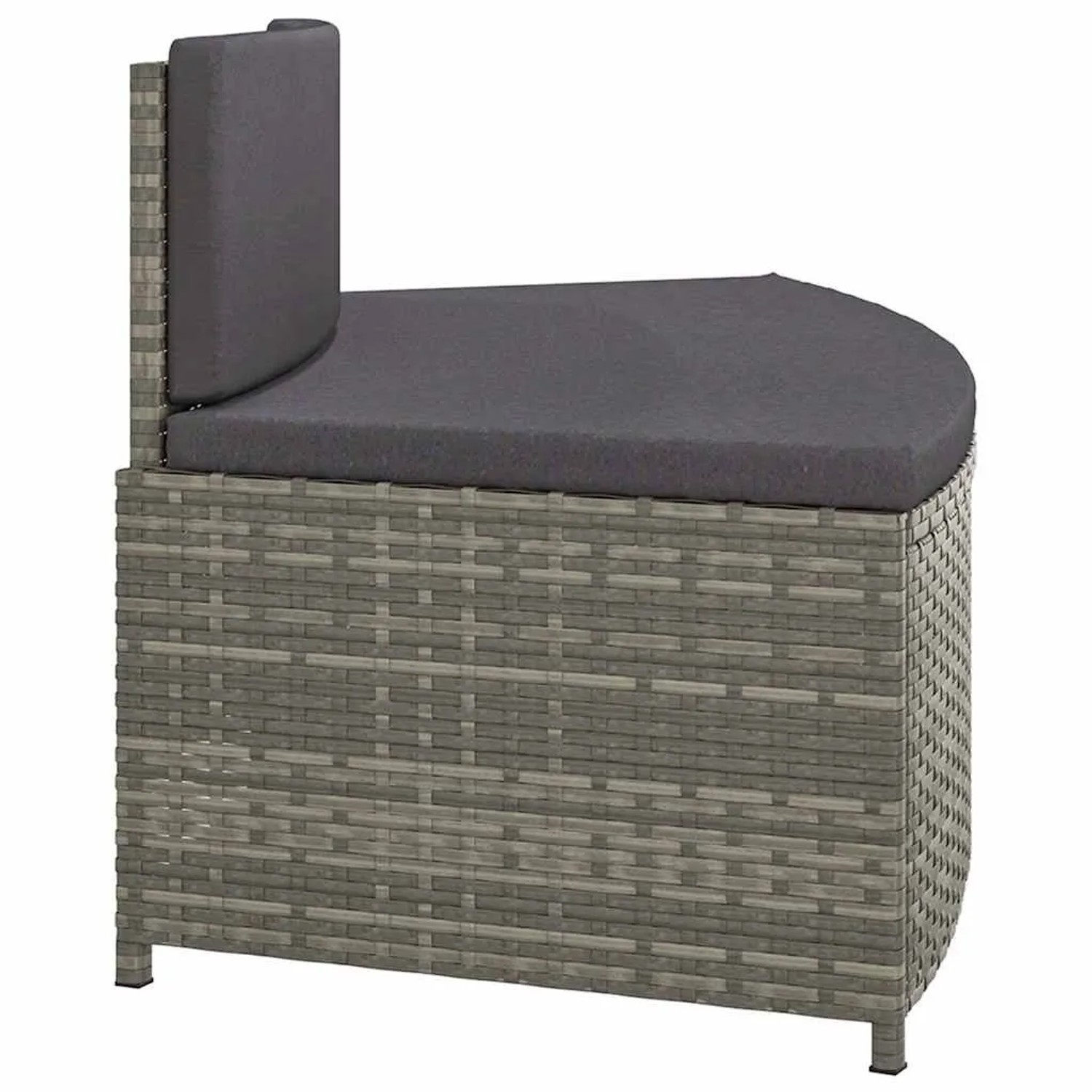Graue Whirlpool-Bank aus Rattan mit dunklen Auflagen, Teil eines 2er Sets.