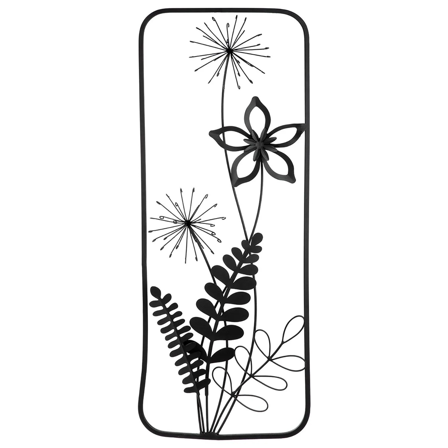 Gilde Wandrelief Black Flowers Schwarz 61 cm x 26 cm