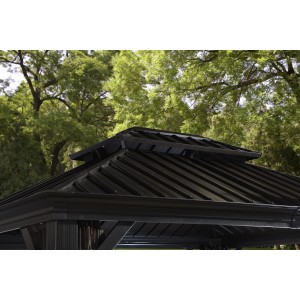 Detailansicht des anthrazitfarbenen Sojag Aluminium Pavillon Messina 10x12 mit Stahldach.