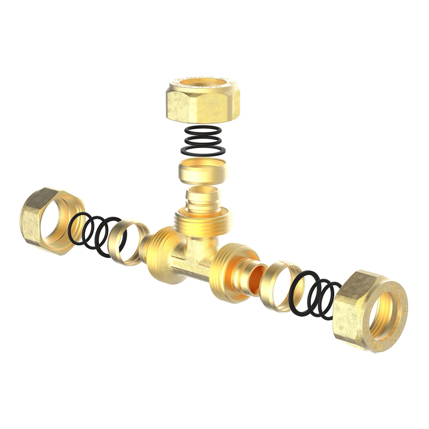 Kirchhoff T-Stück 26 mm Klemmfitting für MSVR Blank, Einzelteile im Detail.