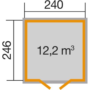 Grundriss Weka Gartenhaus Schwedenrot, 240x246 cm, Volumen 12,2 m³.
