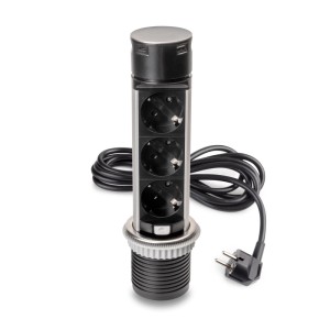 Emuca Abnehmbarer Multistecker Vertikal Push 60 Durchmesser 60 mm 3 X Schukostecker 1 X USB Typ A 1 X USB Typ C Stahl und Kunststoff Edelstahl