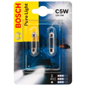 Bosch GLL Pure Light C5 W: 12V 5W Glühbirnen für Auto-Anzeigenbeleuchtung im Doppelpack.