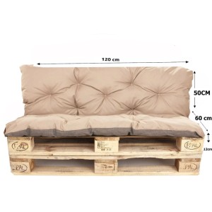 Beiges Setgarden Palettenkissen-Set (Sitz- & Rückenkissen) 120x60x50cm für Gartenmöbel. Komfortabel & robust.