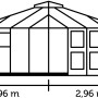 Skizze Juliana Gewächshaus Oase 8 Anthrazit mit Maßangaben zu Höhe und Breite.